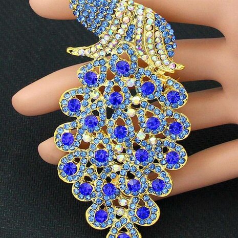 Grote Pauw Broche Rhinestones Blauw - foto 3