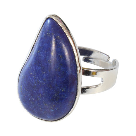 Lapis Lazuli Verzilverde Ring Verstelbaar