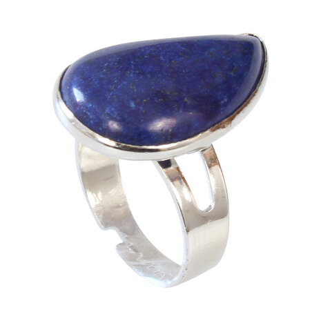 Lapis Lazuli Verzilverde Ring Verstelbaar