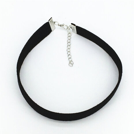 Zwart Fluweel Choker Ketting Handgemaakt Retro 15mm