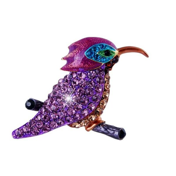 Paarse vogel broche rhinestone emaille