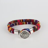 Bohemian Kleurige Katoen Armband Tibet Silver Bloem Snap Button Originele Kleur